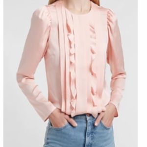 Express Textured Satin Ruffle Front Portofino Shirt